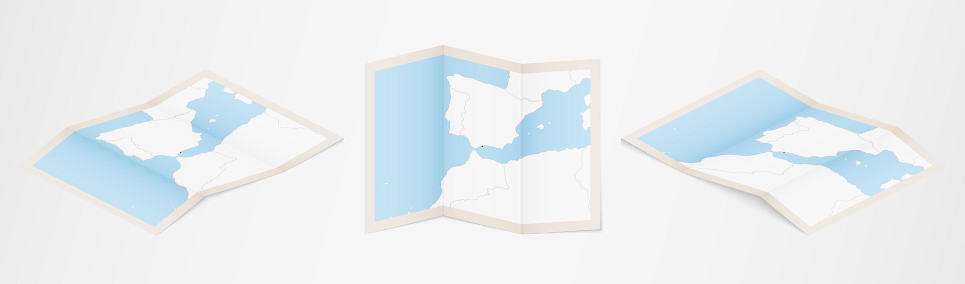 Folded map of Gibraltar in three different versions. vector