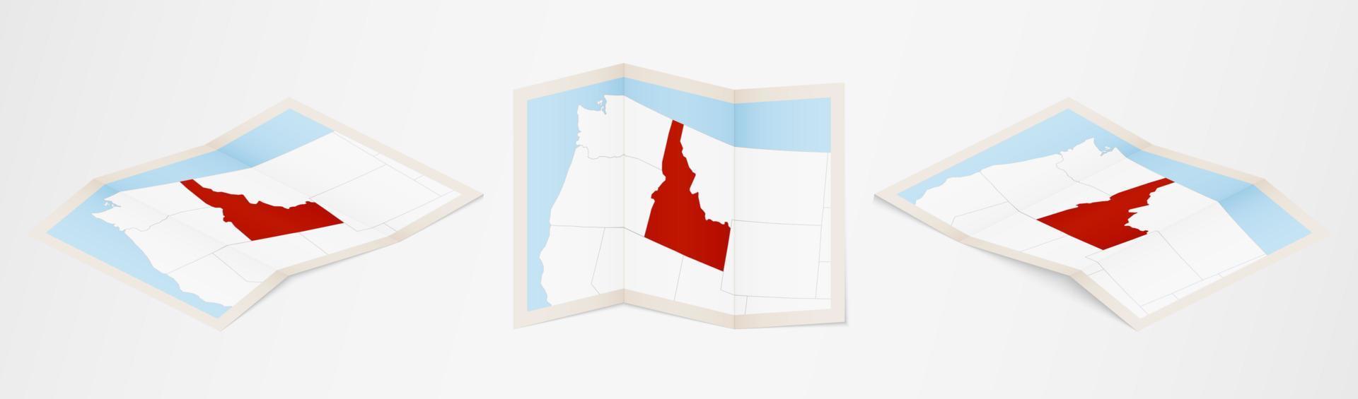 mapa plegado de idaho en tres versiones diferentes. vector