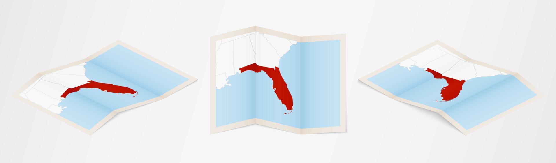 Folded map of Florida in three different versions. vector