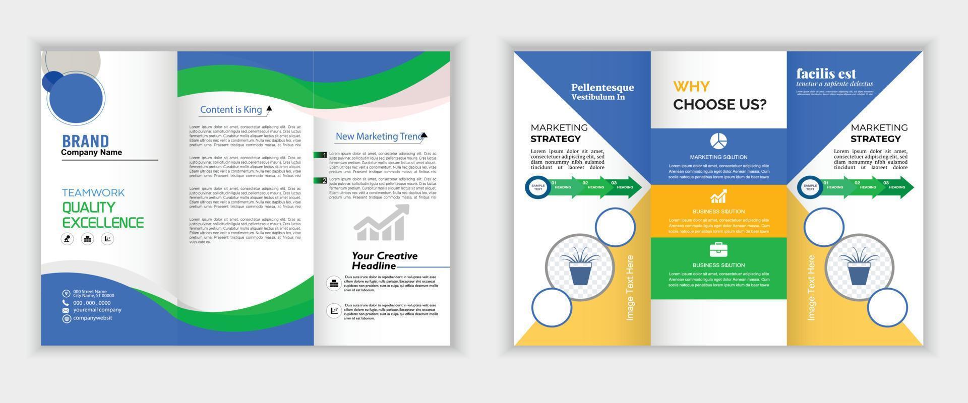 plantilla de folleto de folleto comercial tríptico moderno creativo. diseño plegable minimalista corporativo. conjunto de diseño plano de plantilla de volante creativo. folleto comercial geométrico. folleto abstracto profesional. vector