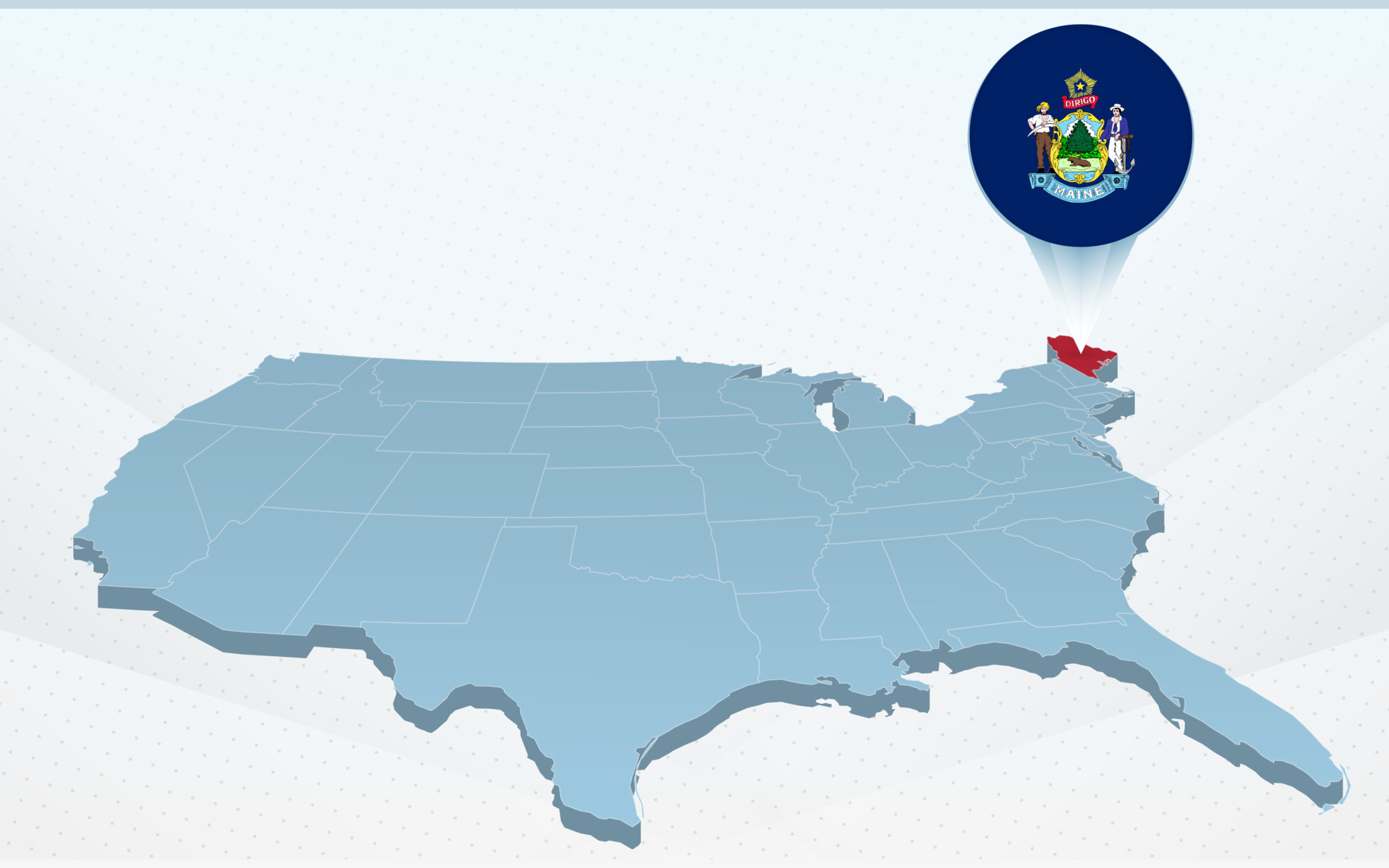 Maine State Map On United States Of America Map In Perspective Maine State Map On United States Of America Map In Perspective Vector