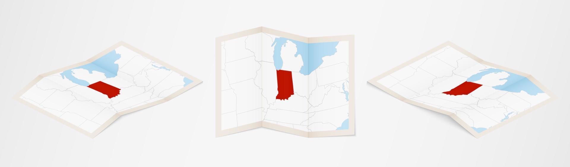 Folded map of Indiana in three different versions. vector