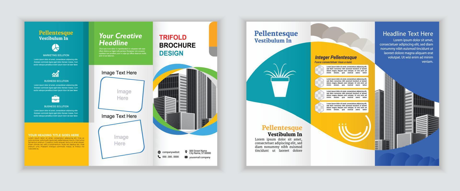 plantilla de folleto de folleto comercial tríptico moderno creativo. diseño plegable minimalista corporativo. conjunto de diseño plano de plantilla de volante creativo. folleto comercial geométrico. folleto abstracto profesional. vector