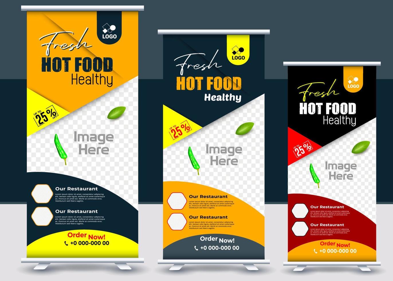 Food and Restaurant roll up banner design template, Standee Design Banner, Modern Business Food digital Roll Up Banner vector