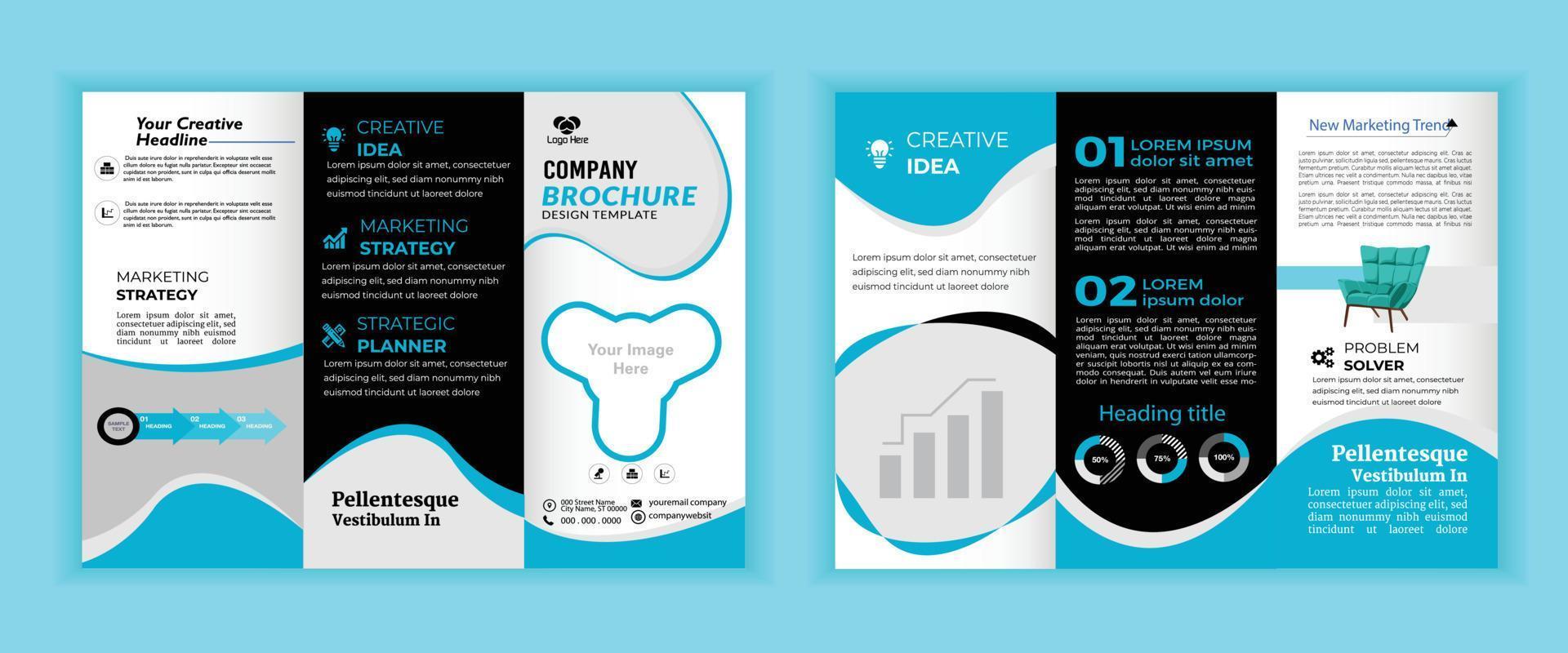 Creative Modern trifold business Leaflet brochure template. Corporate minimalist folding layout. Creative Flyer template flat design set. geometric business brochure. Professional abstract brochure. vector