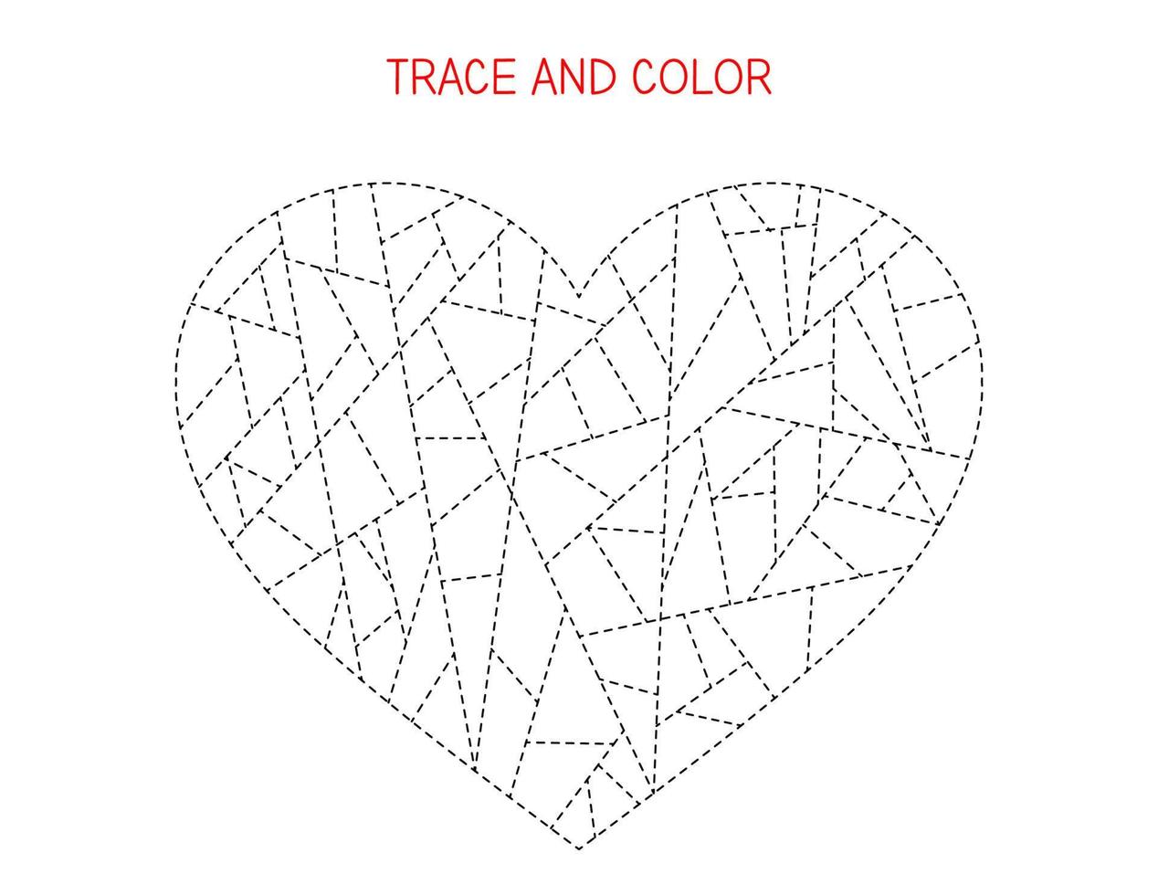 Trace and color the heart activity for kids. Valentine Day educational
