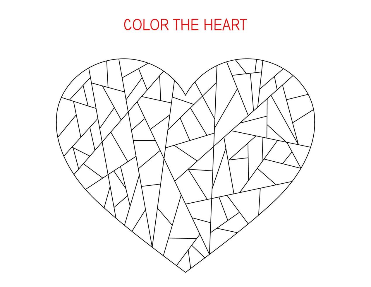 Valentine Day coloring page por kids. Color the heart worksheet for preschool and kindergarten. Educational game vector