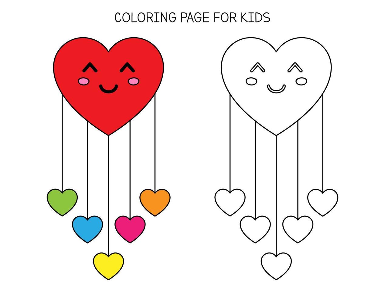 Coloring page for kids for Valentine Day. Cute heart coloring for preschool and kindergarten children. Educational game vector