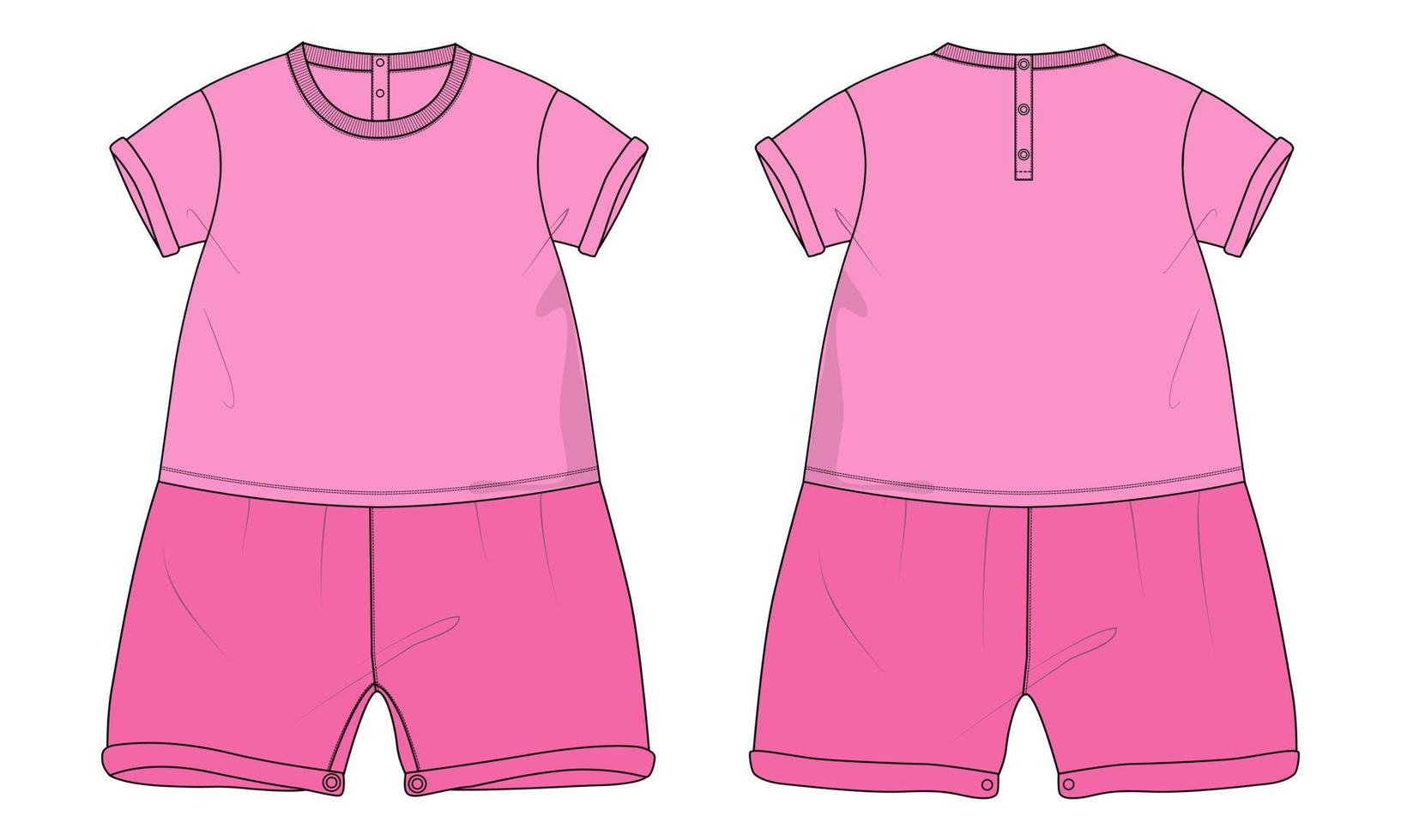 T-shirt Tops and Shorts dress design technical Fashion Flat sketch vector illustration template For Kids.