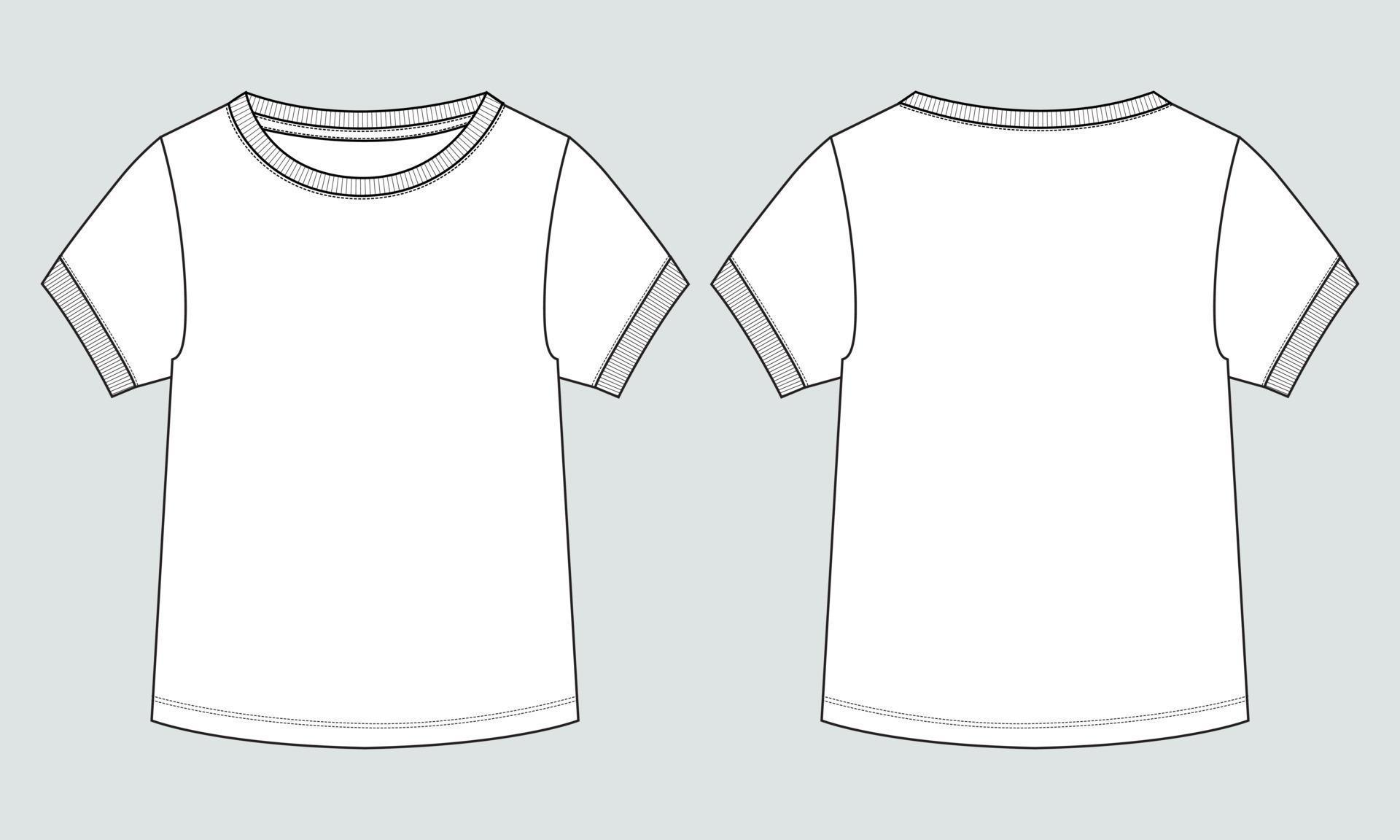 Basic Tee shirt overall technical fashion flat drawing template. Blank ...
