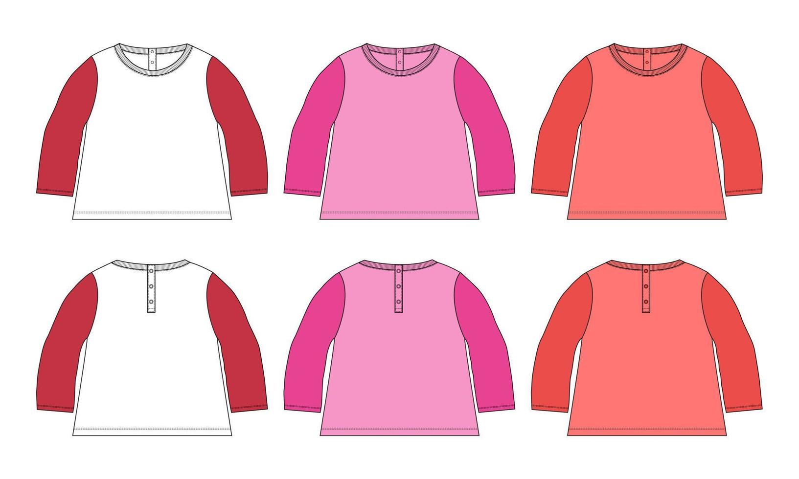 Kids Dress Design Fashion flat sketch Template Front And Back views. vector