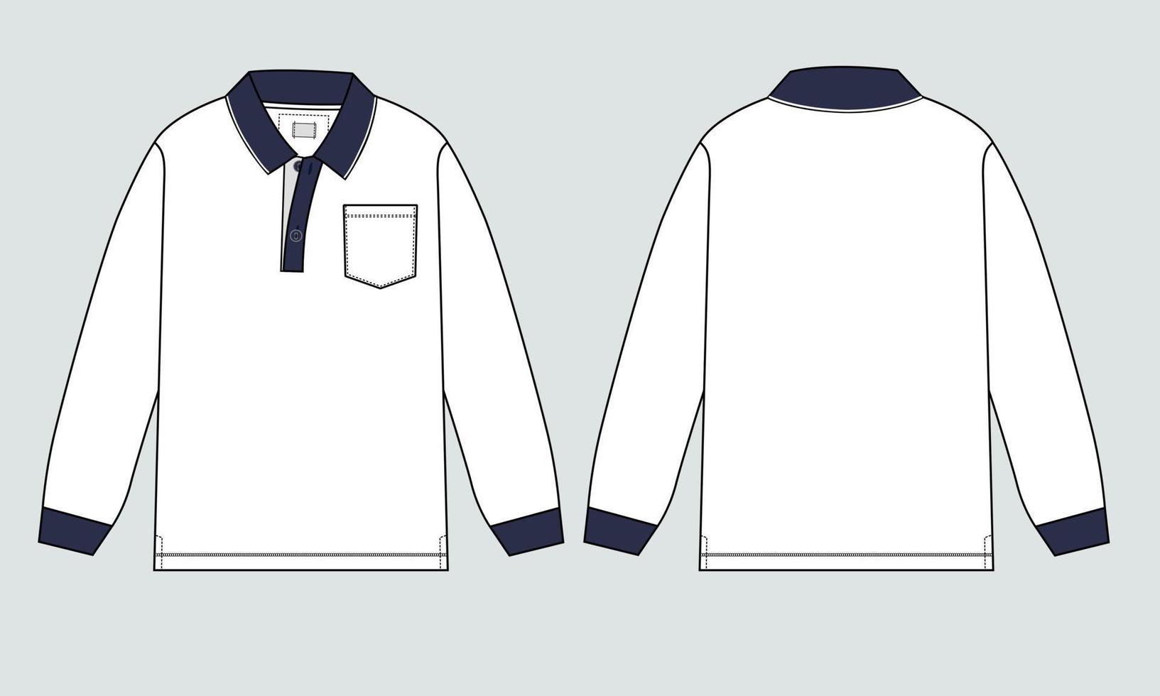 Long sleeve polo shirt vector illustration template front and back views