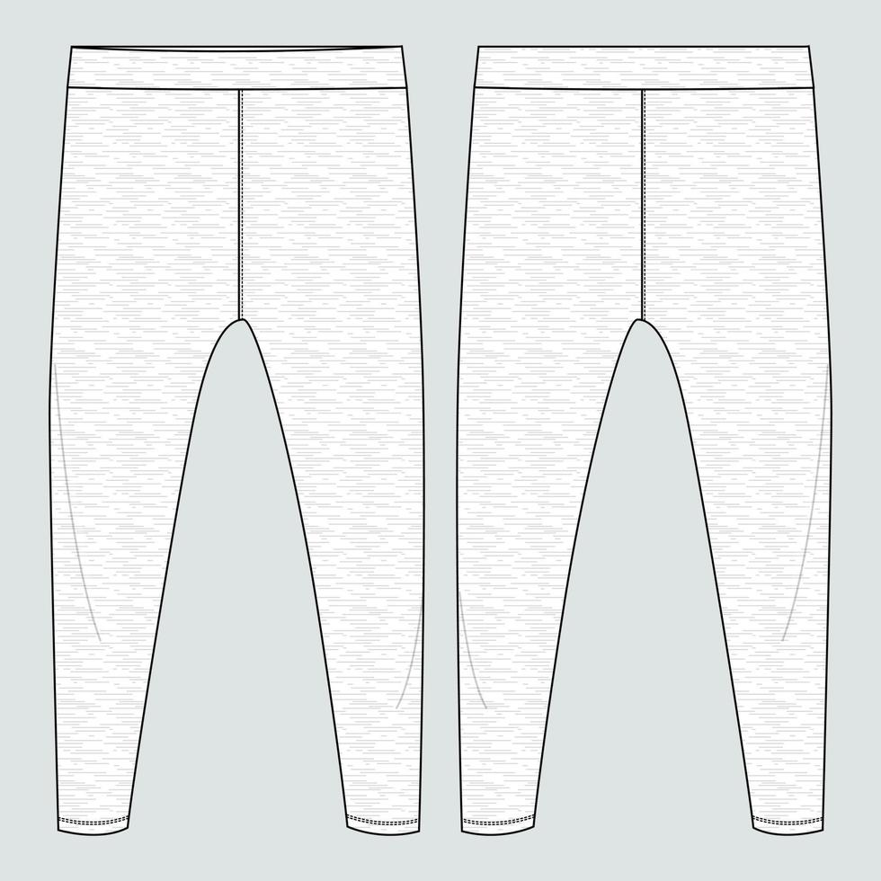 Women's Legging pant technical Fashion flat sketch vector illustration Template Front and back views Isolated on Grey background.