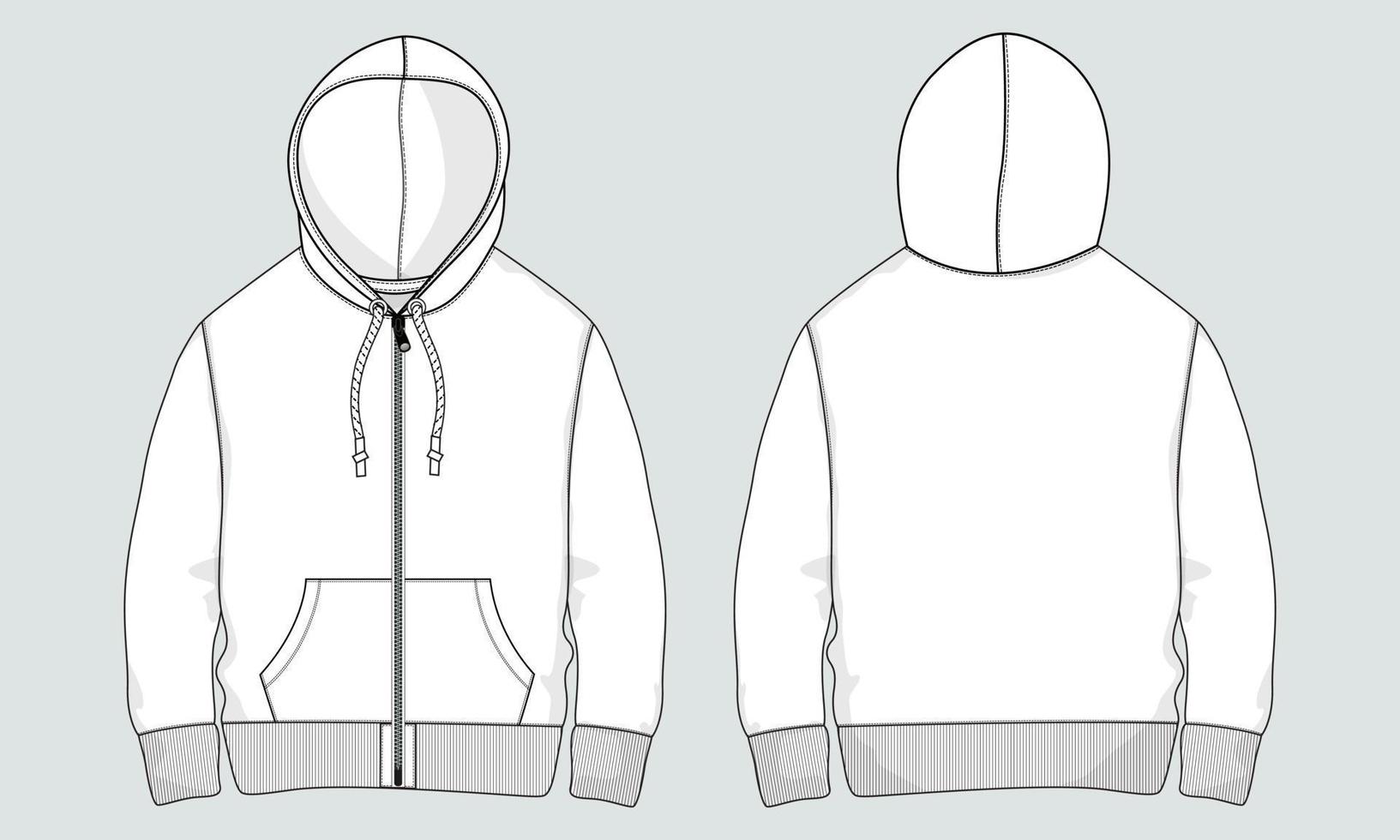 Long Sleeve Hoodie technical fashion flat sketch vector illustration ...