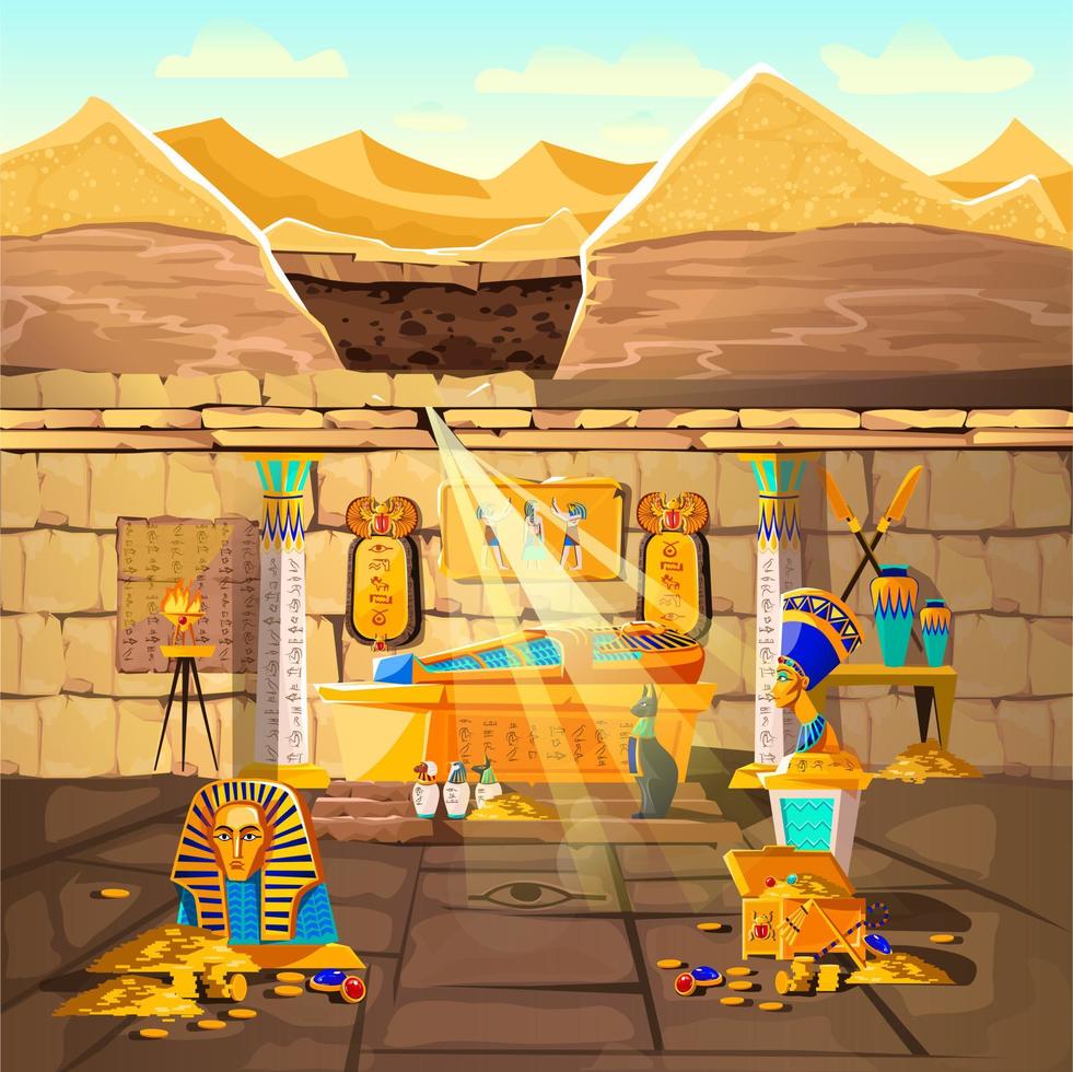 antiguo egipto faraón subterráneo tumba perdida vector