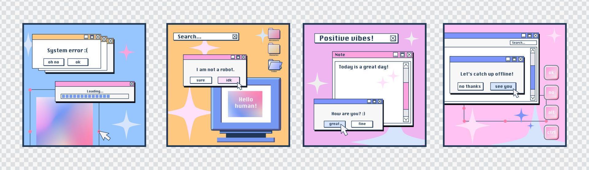 Retro desktop computer interface posters vector