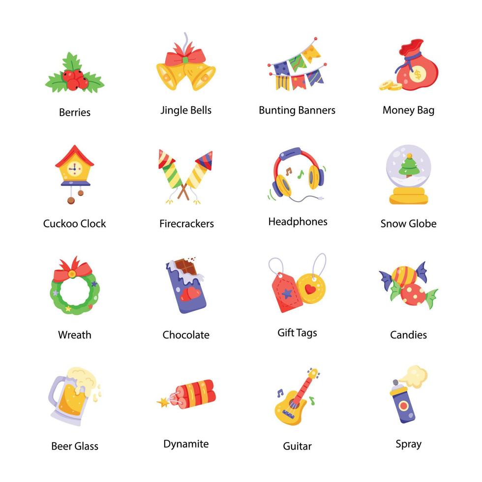 Collection of Celebration Flat Icons vector