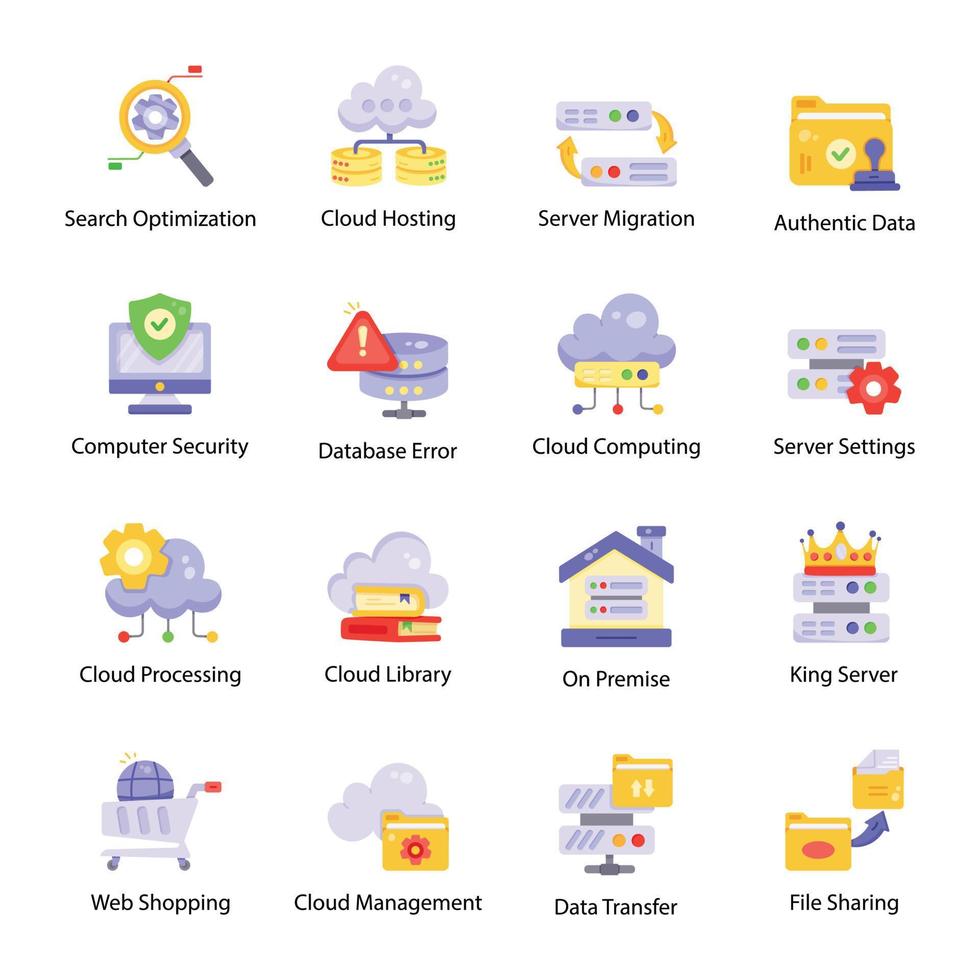 Data Storage and Hosting Flat Icons vector