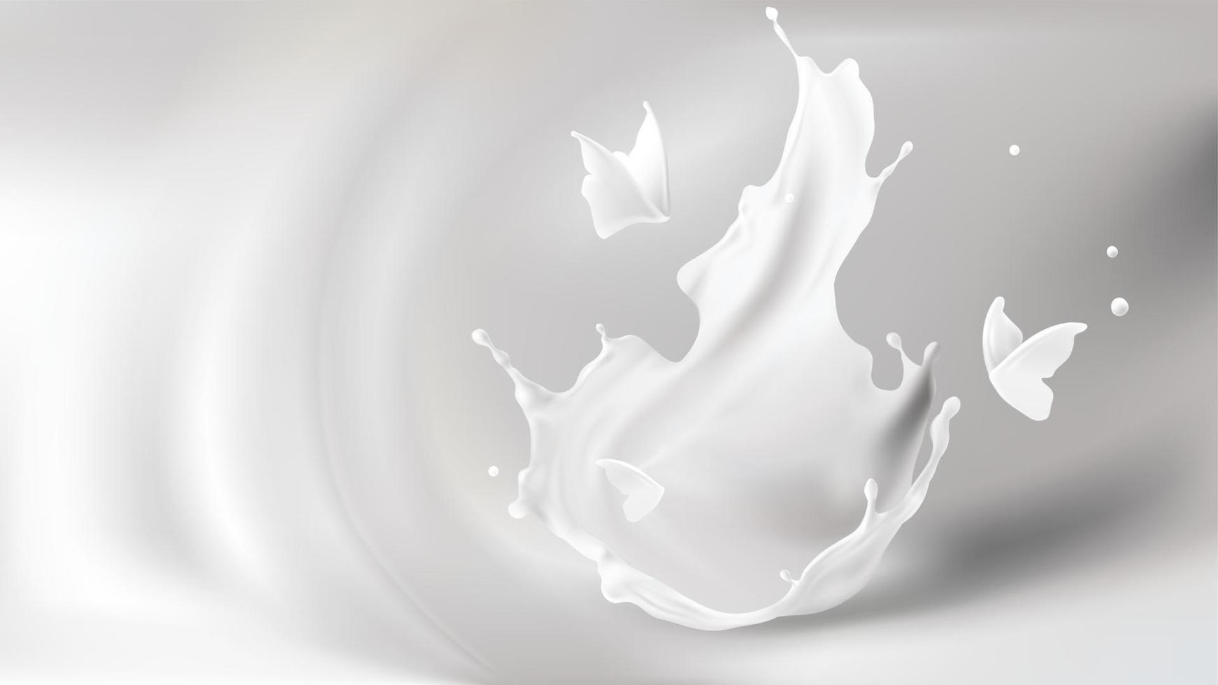 Milk splash, crown shape and butterfly silhouettes vector