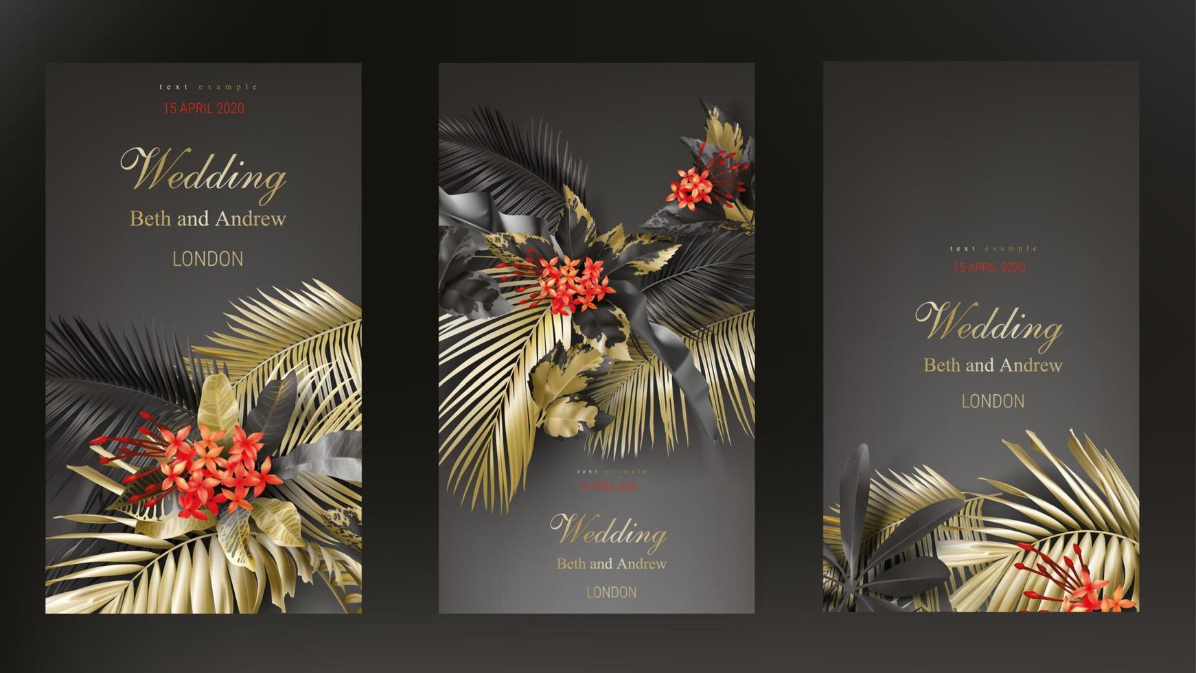 Tropical black and gold leaves on dark background vector