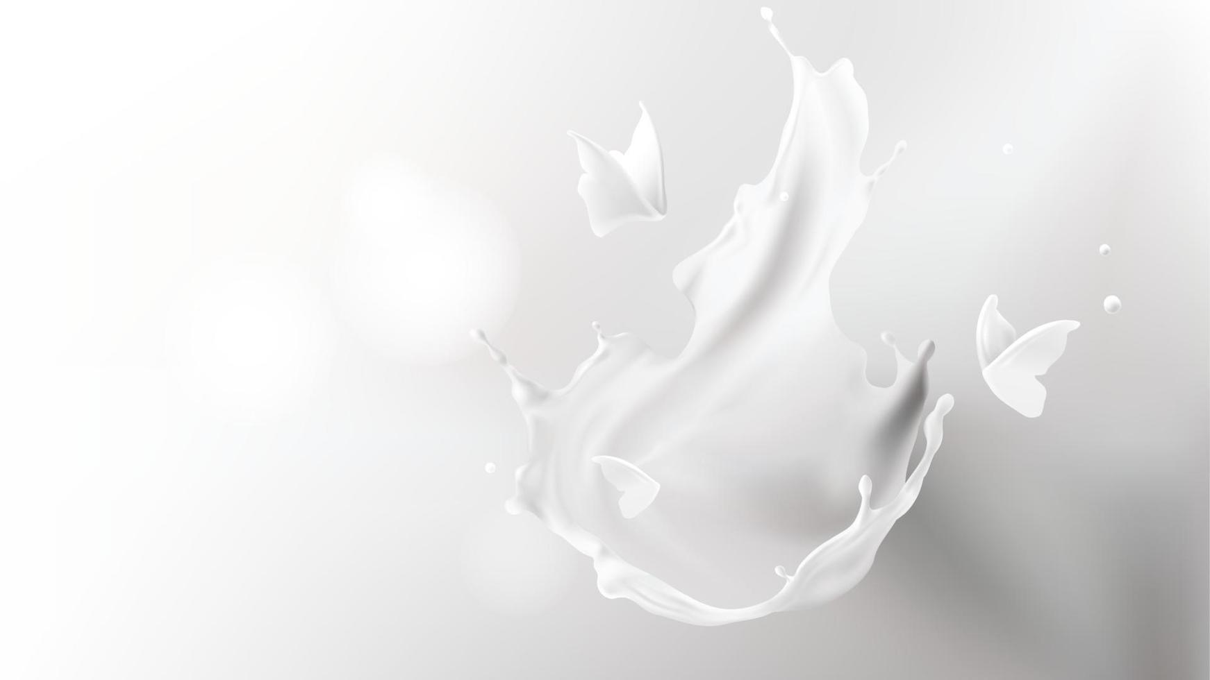 Milk splash, crown shape and butterfly silhouettes vector