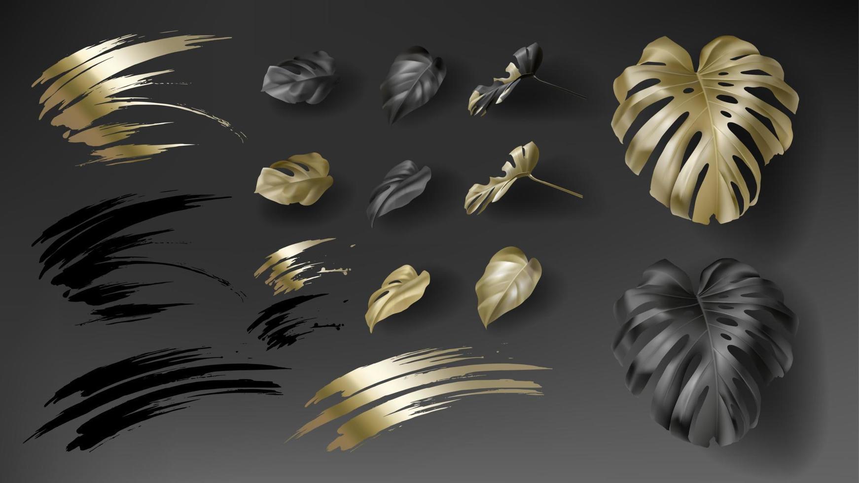 Tropical black and gold monstera leaves vector