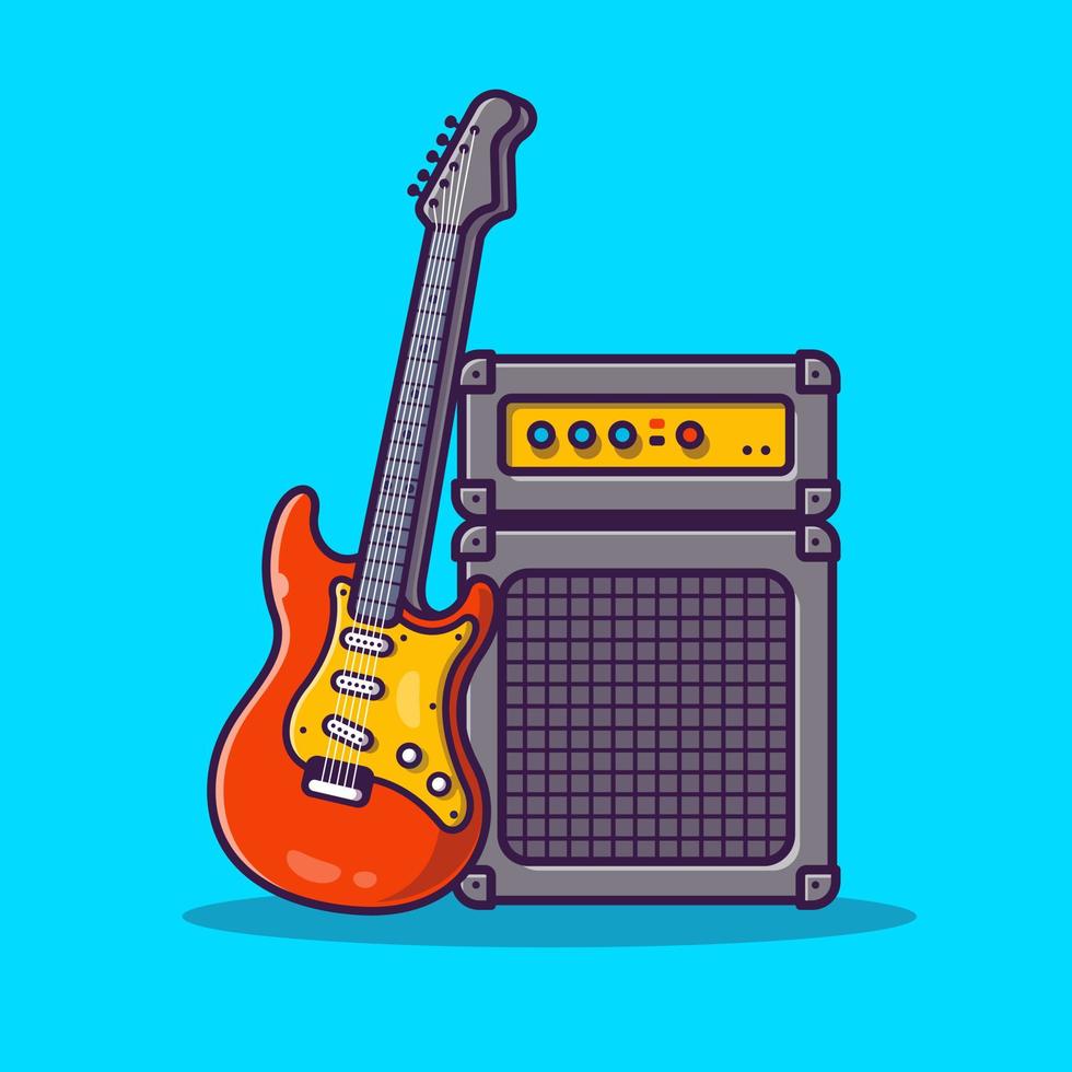 Guitar And Sound System Cartoon Vector Icon Illustration. Music Equipment Icon Concept Isolated Premium Vector. Flat Cartoon Style