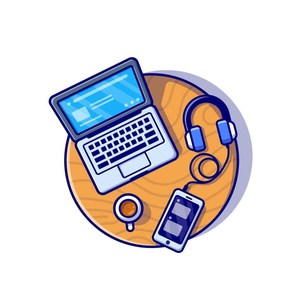 Laptop, Smartphone And Headphone Cartoon Vector Icon Illustration. Business Technology Icon Concept Isolated Premium Vector. Flat Cartoon Style