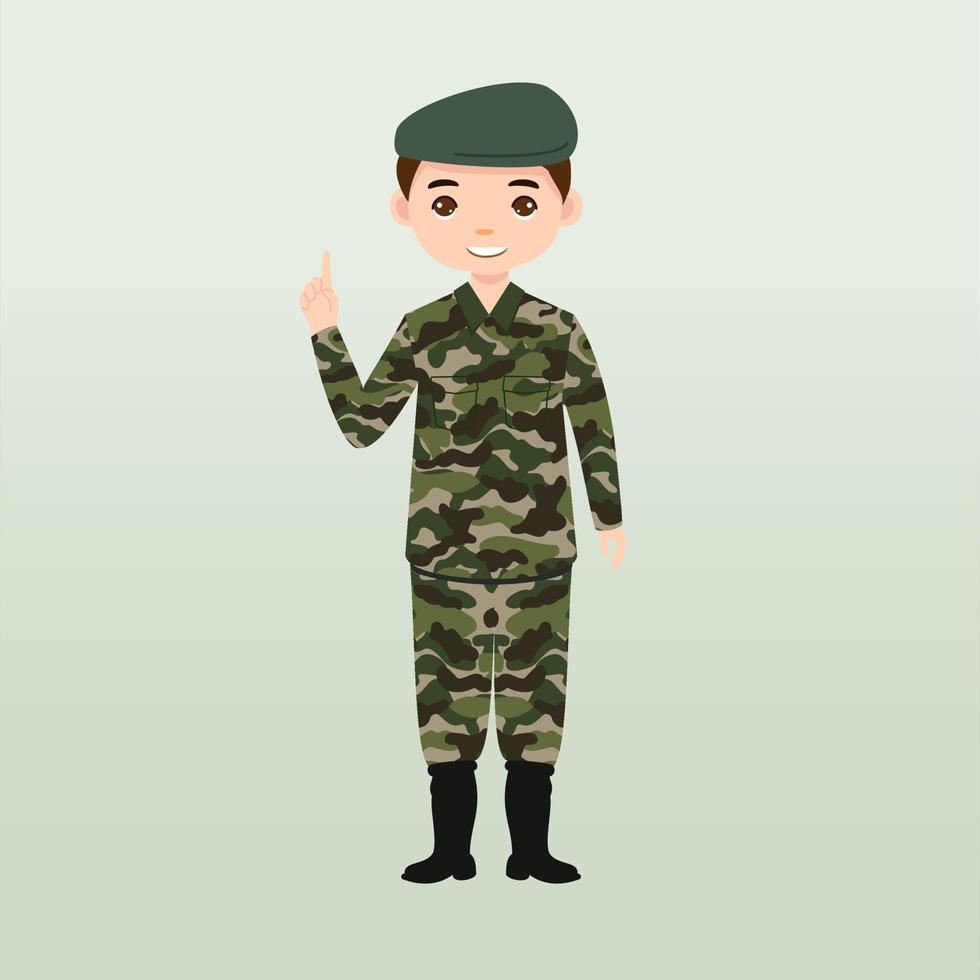 soldados del ejército, hombres con uniforme de combate saludando. lindo estilo de dibujos animados planos. soldado vigila en guardia. guardabosques en la frontera. unidad de equipo de comandos. tripulación de fuerzas especiales. vector de caracteres del ejército o soldado.