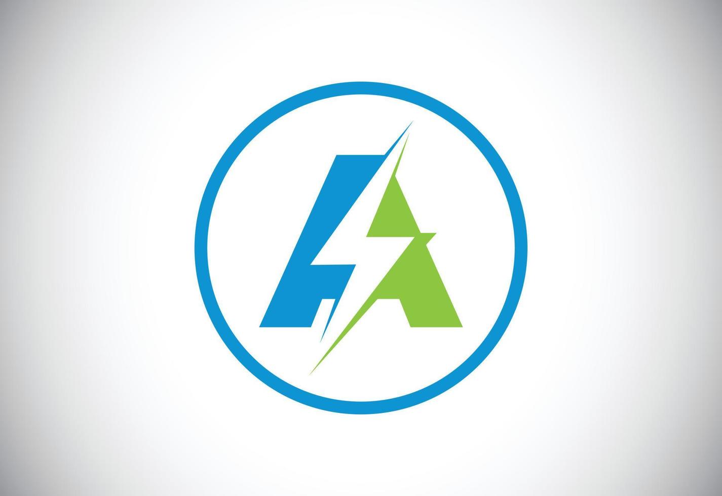 Initial A letter logo design with lighting thunder bolt. Electric bolt letter logo vector