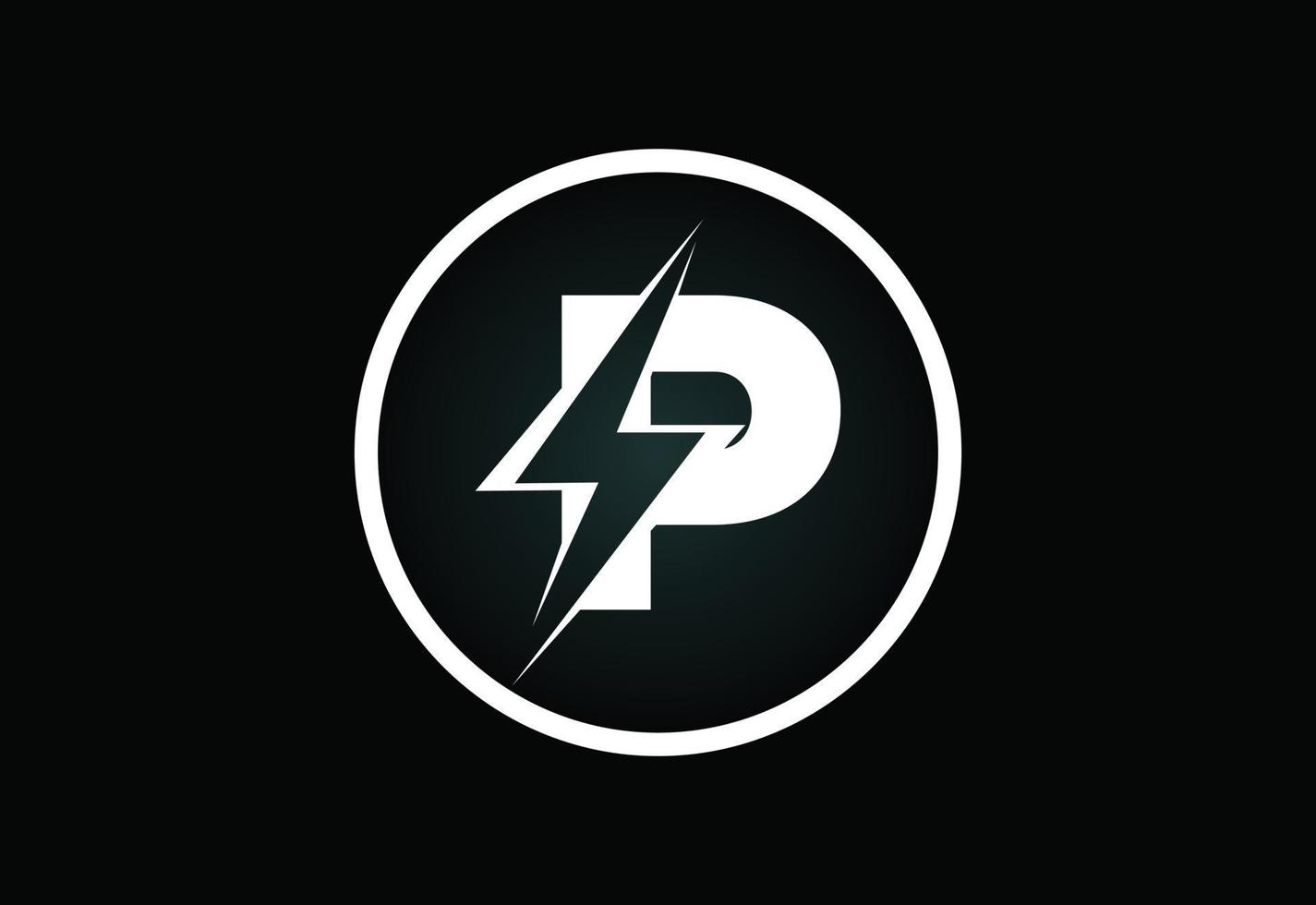 Initial P letter logo design with lighting thunder bolt. Electric bolt letter logo vector
