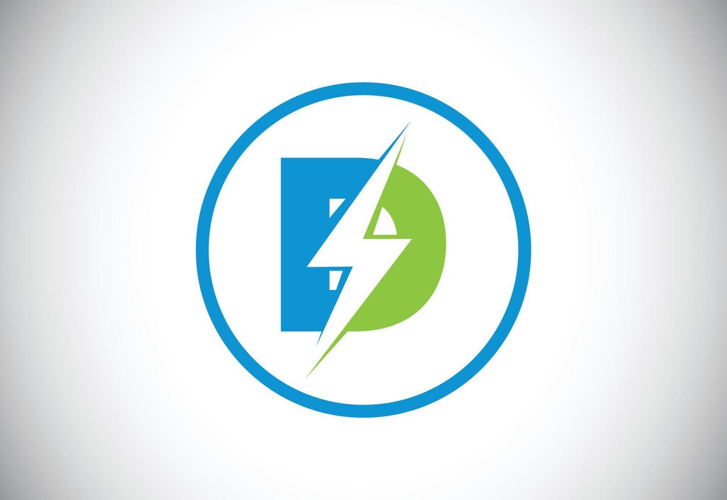 Initial D letter logo design with lighting thunder bolt. Electric bolt letter logo vector