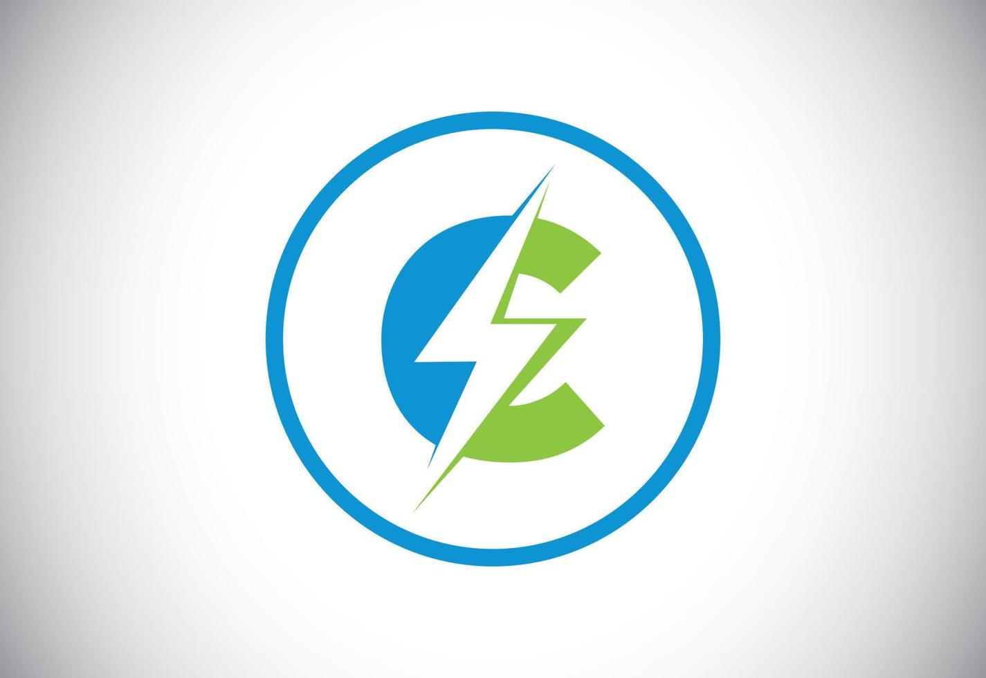 Initial C letter logo design with lighting thunder bolt. Electric bolt letter logo vector