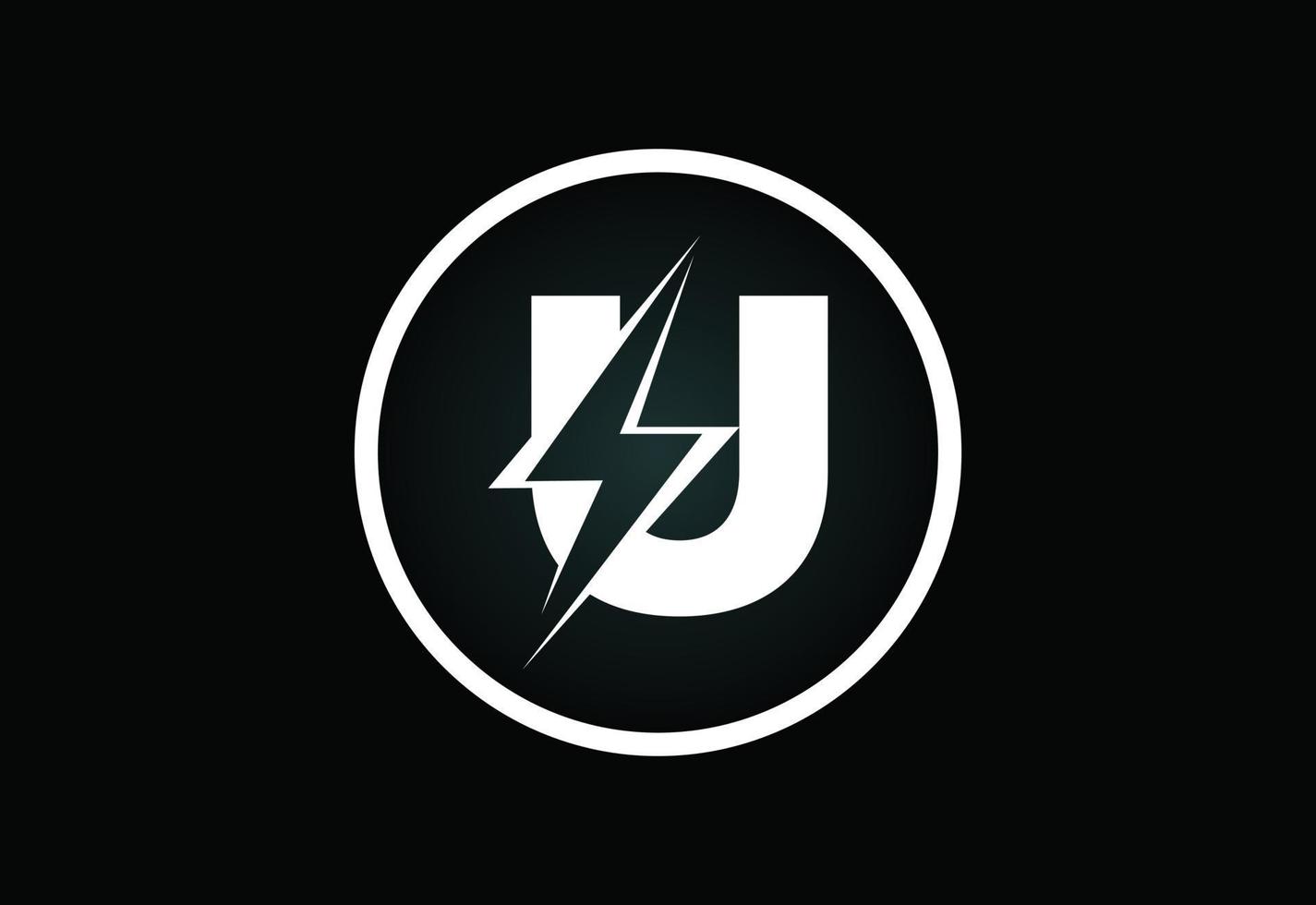 Initial U letter logo design with lighting thunder bolt. Electric bolt letter logo vector