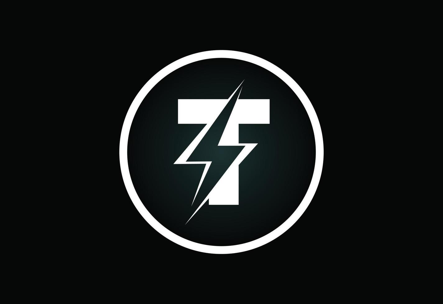 Initial T letter logo design with lighting thunder bolt. Electric bolt letter logo vector