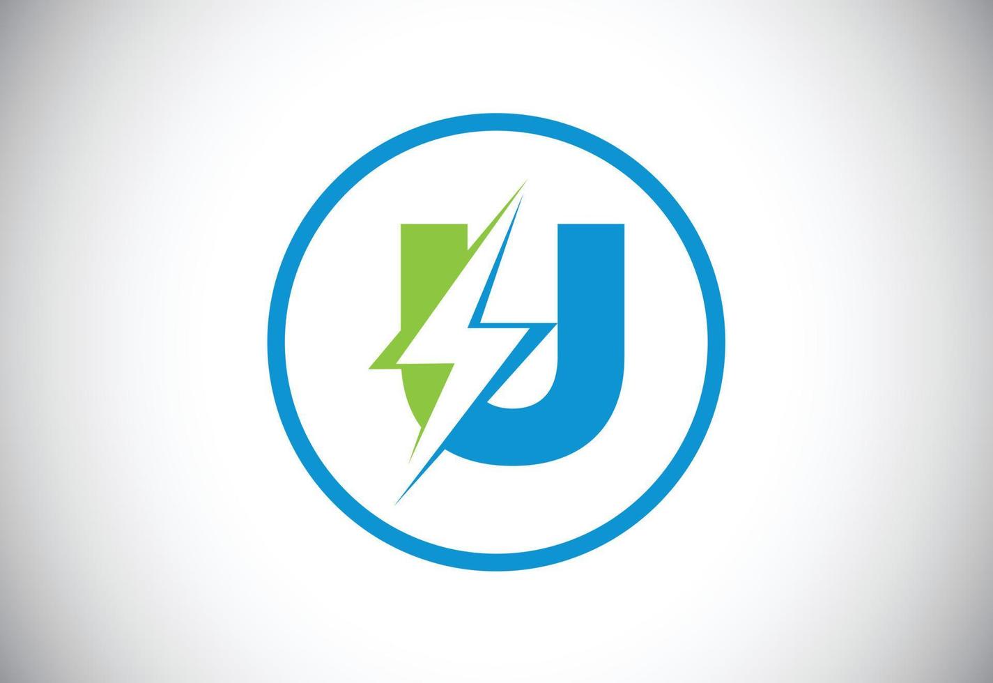 Initial U letter logo design with lighting thunder bolt. Electric bolt letter logo vector