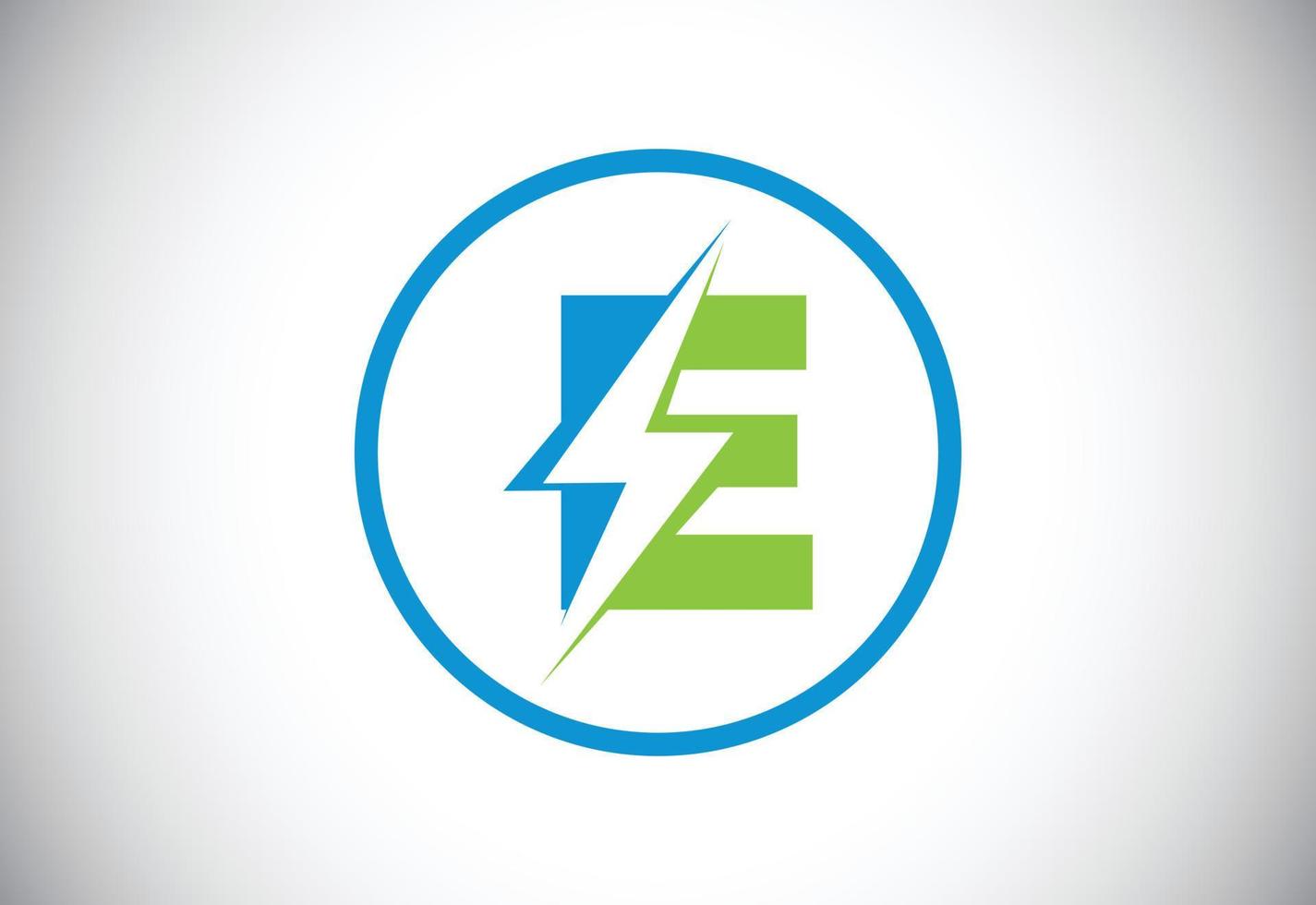 Initial E letter logo design with lighting thunder bolt. Electric bolt letter logo vector