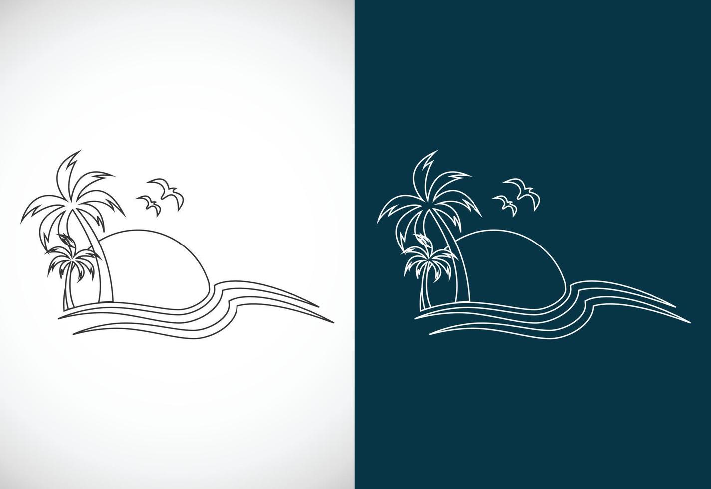 Simple modern Unique tropical beach line art logo design vector illustration