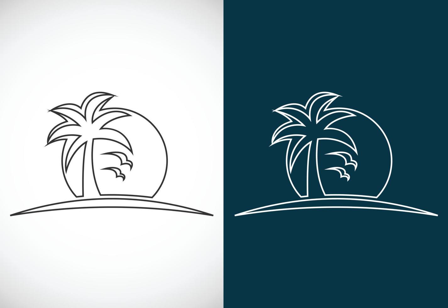 Simple modern Unique tropical beach line art logo design vector illustration