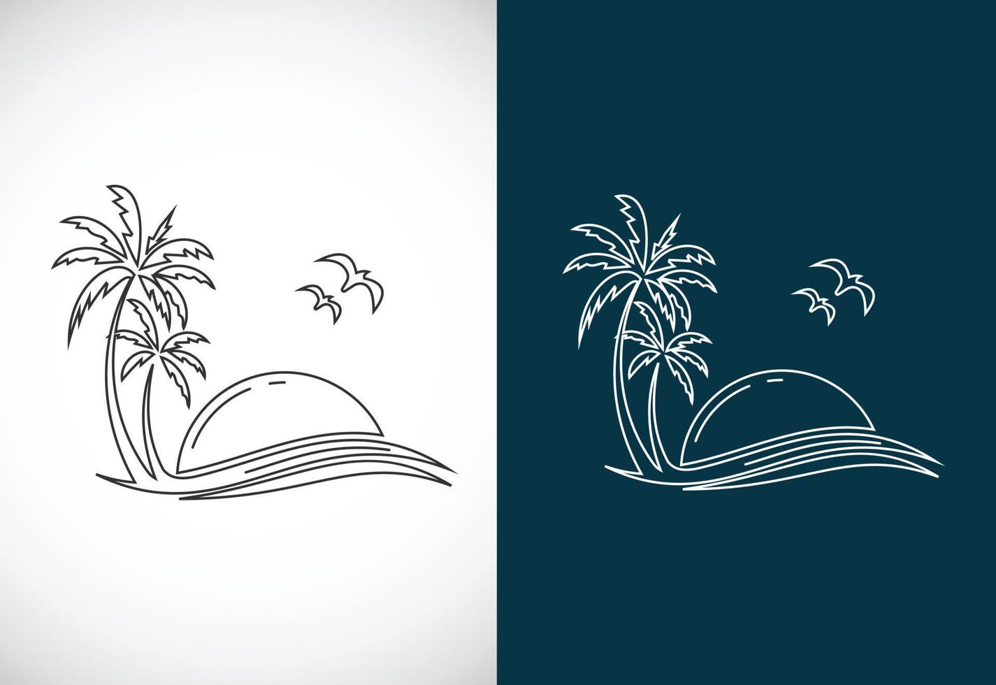 Simple modern Unique tropical beach line art logo design vector illustration