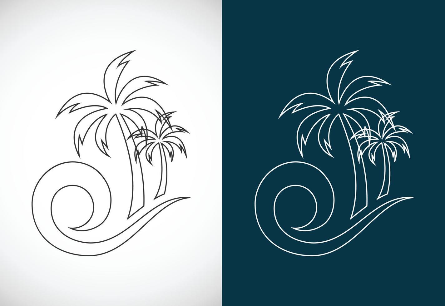 Simple modern Unique tropical beach line art logo design vector illustration