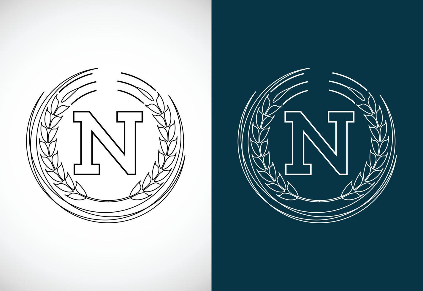 Initial letter N with wheat wreath. Organic wheat farming logo design concept. Agriculture logo. vector