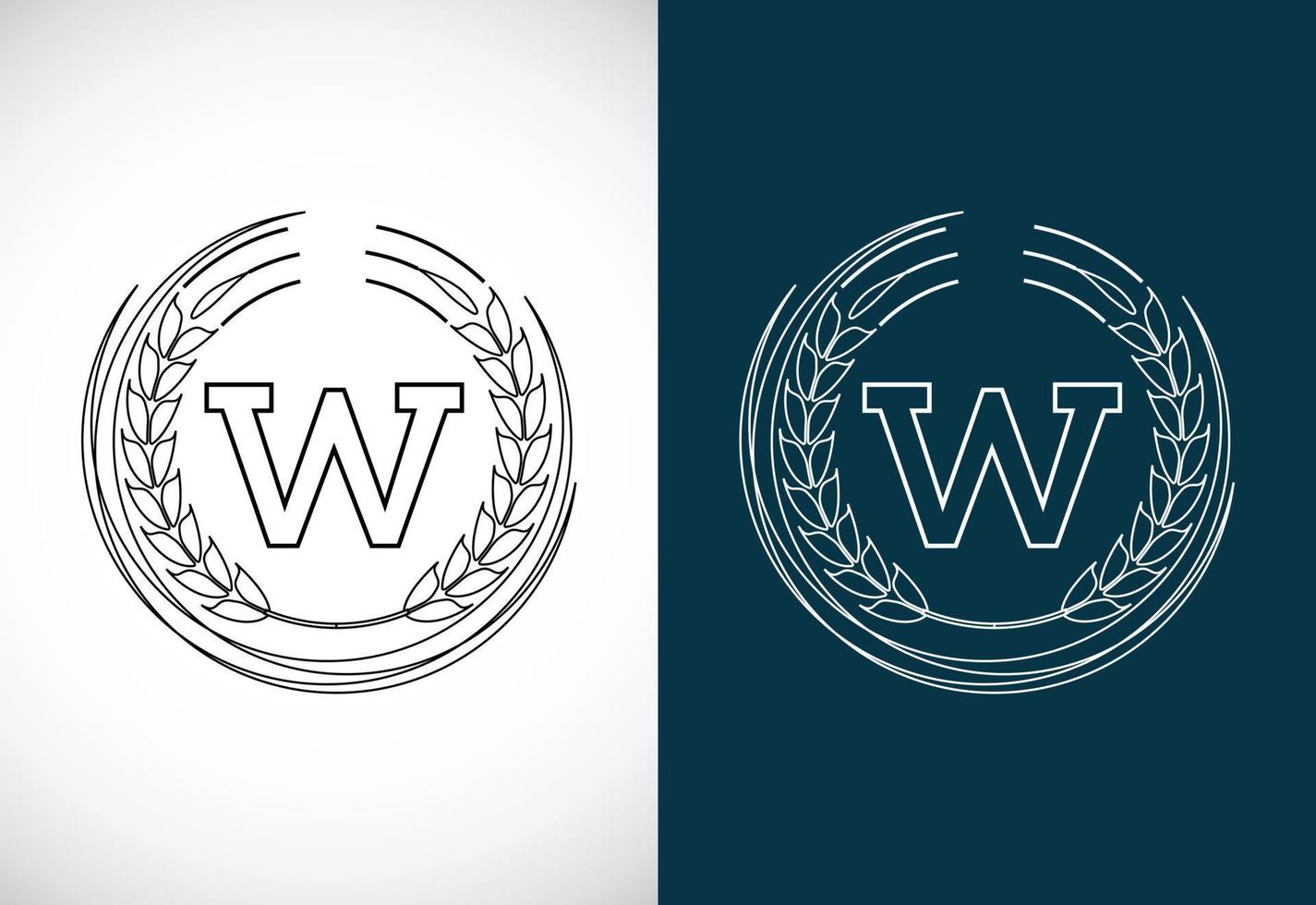 letra inicial w con corona de trigo. concepto de diseño de logotipo de cultivo de trigo orgánico. logotipo de agricultura. vector