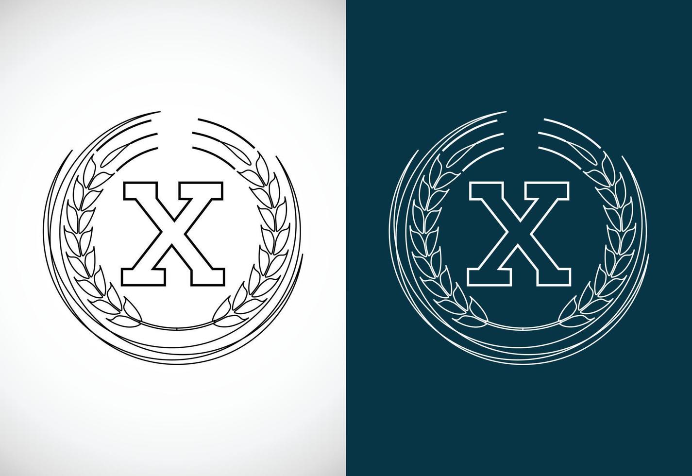 letra inicial x con corona de trigo. concepto de diseño de logotipo de cultivo de trigo orgánico. logotipo de agricultura. vector