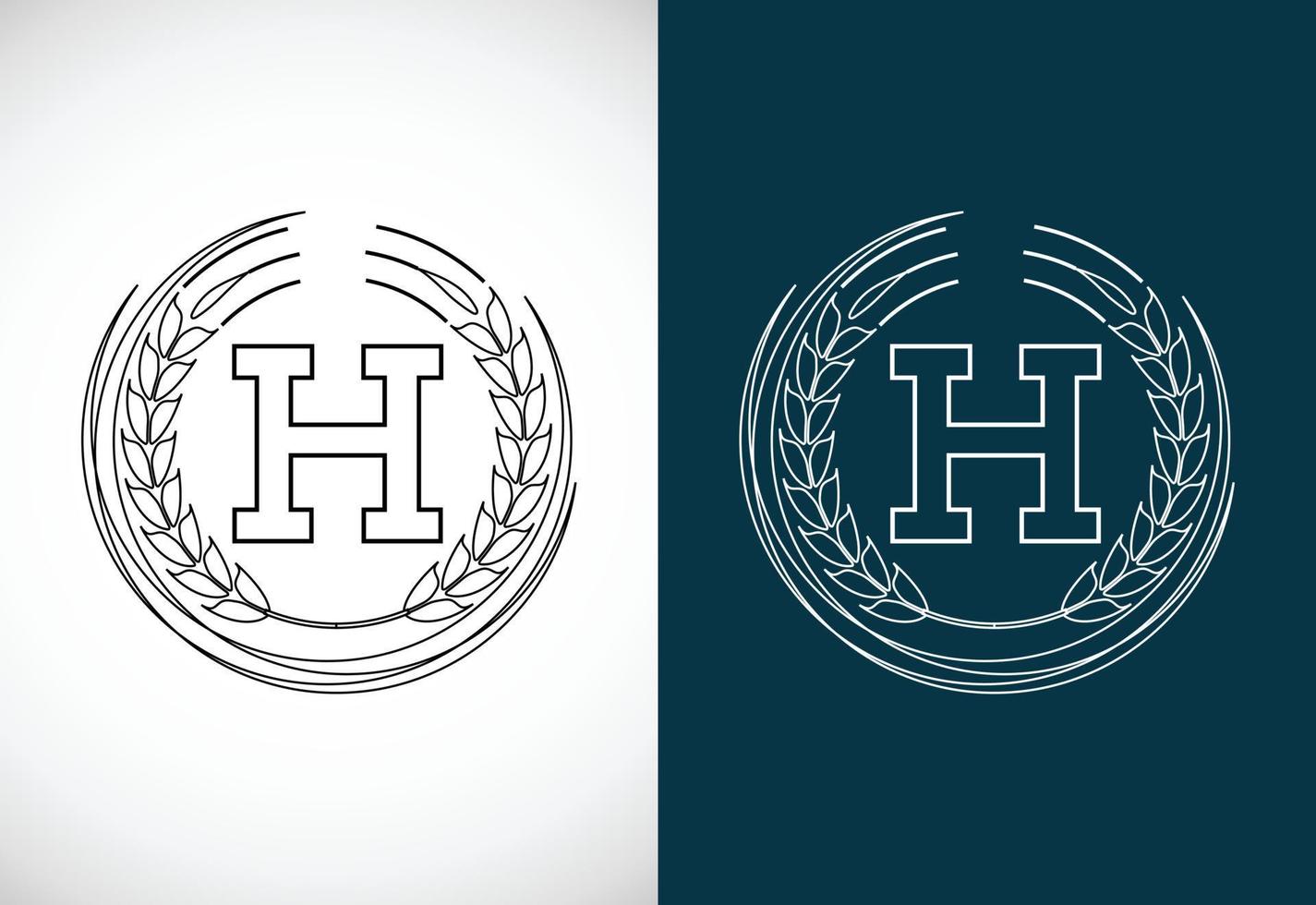Initial letter H with wheat wreath. Organic wheat farming logo design concept. Agriculture logo. vector