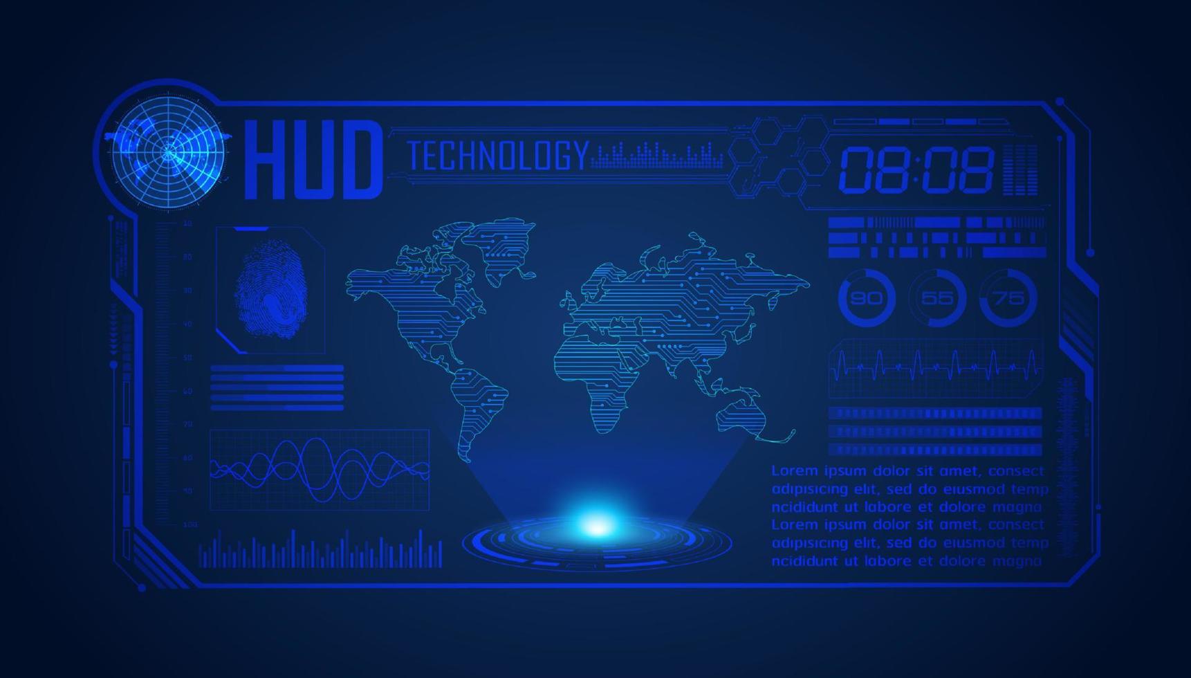 Blue Modern HUD Technology Screen Background vector