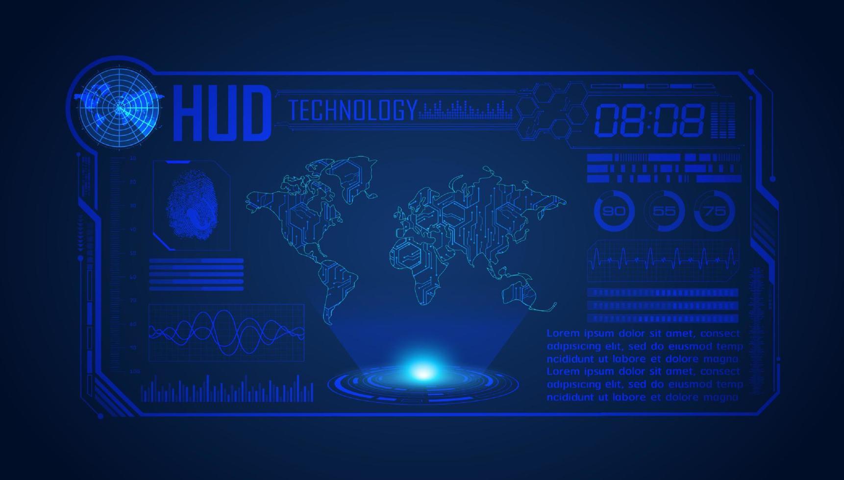 Blue Modern HUD Technology Screen Background vector