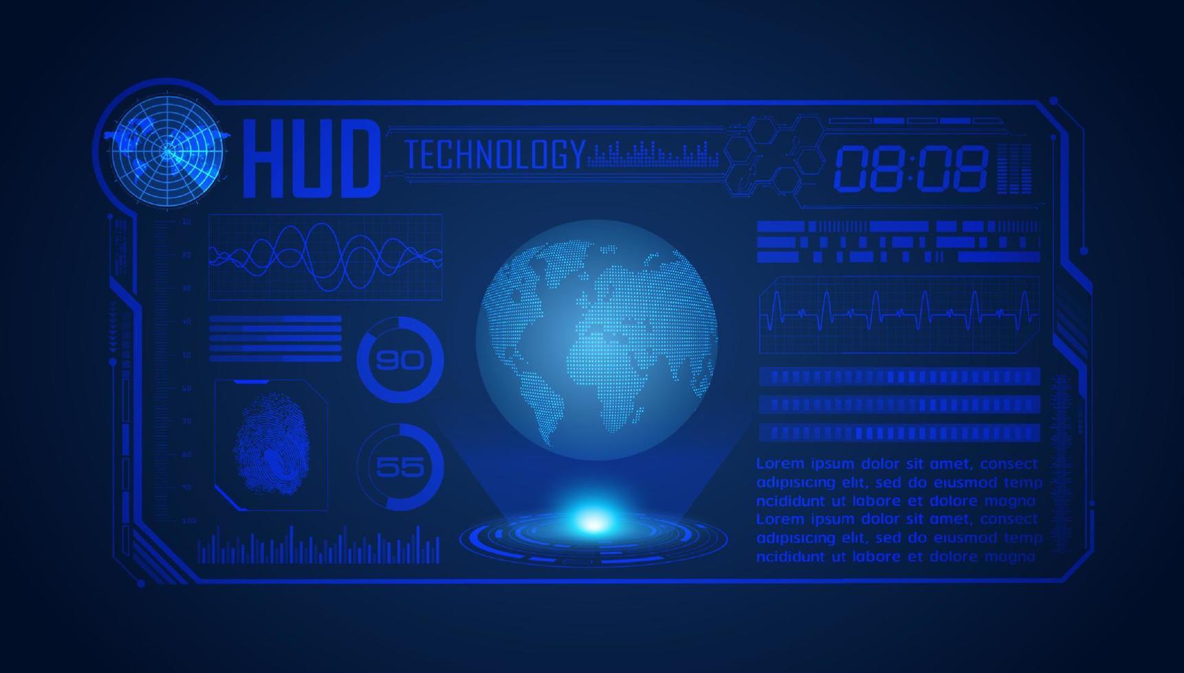 Blue Modern HUD Technology Screen Background vector