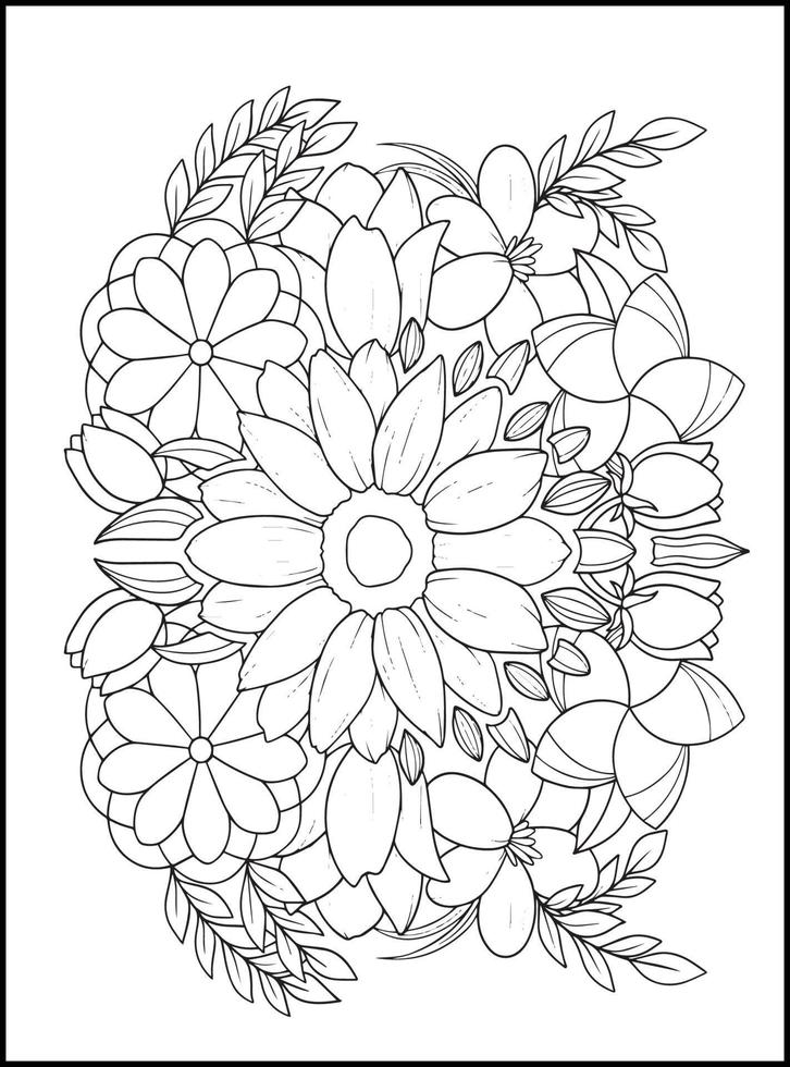 Flowers Adult Coloring Book Pages vector