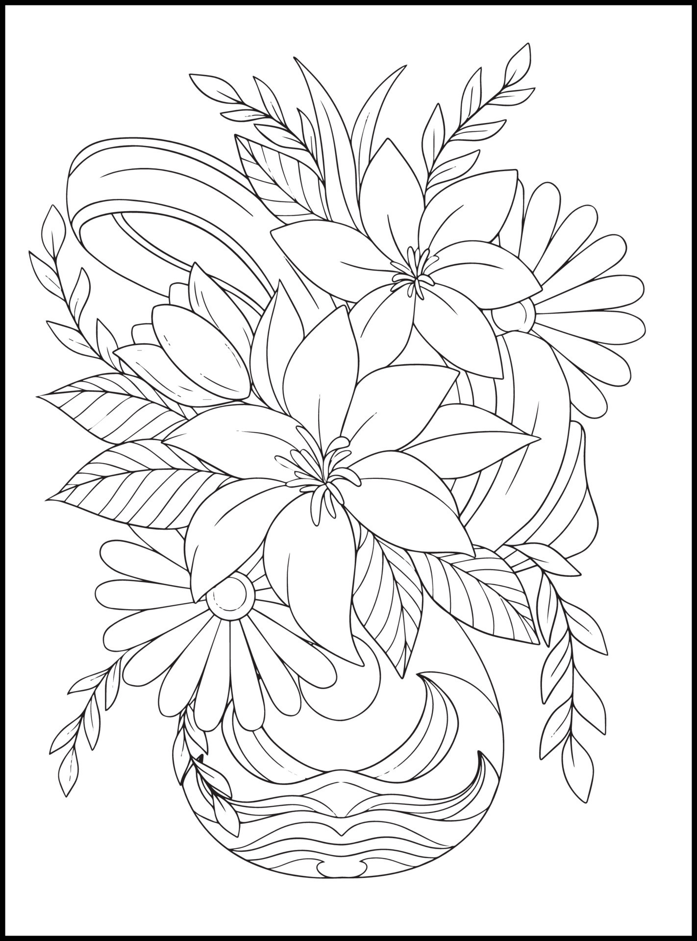 Flowers Adult Coloring Book Pages - Flowers Adult Coloring Book Pages Vector 